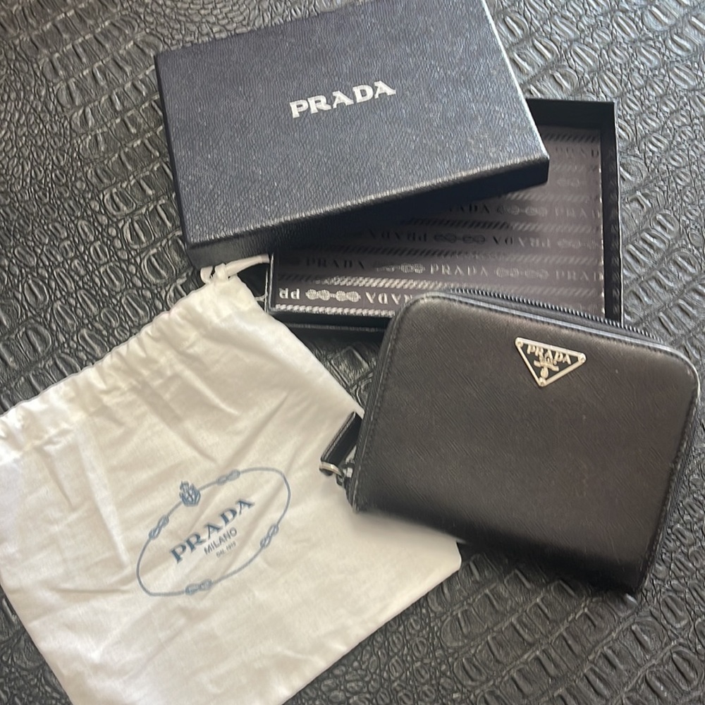 Prada Black Leather Wallet- Zipper